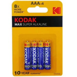 باطری آلکالاین نیم قلمی کداک Max Super سایز AAA – بسته ۴ عددی